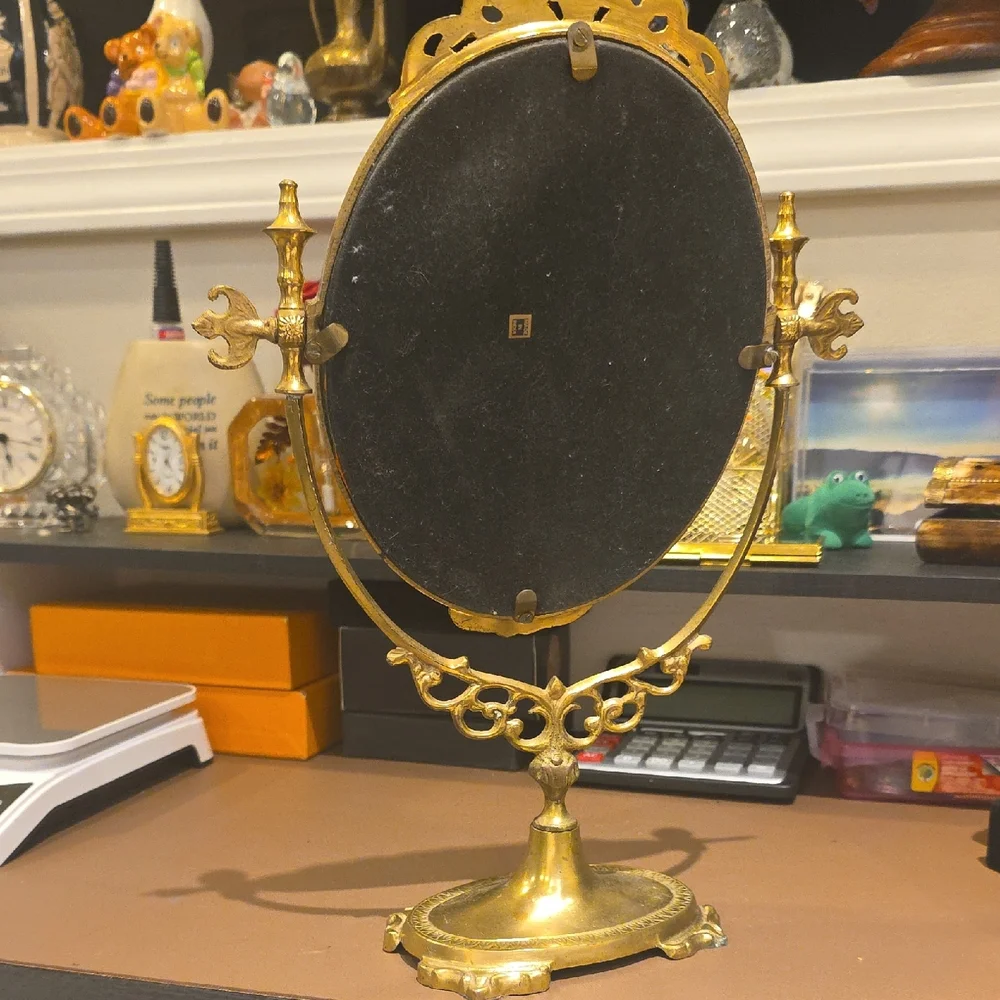 Vintage Gold Oval Dressing Mirror with Ornate Frame